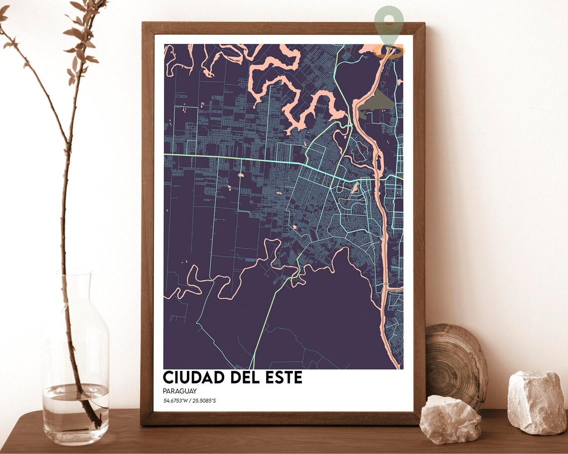 Ciudad del Este Paraguay Street Map Deep Green Gold Rivers Art Print - Image 3