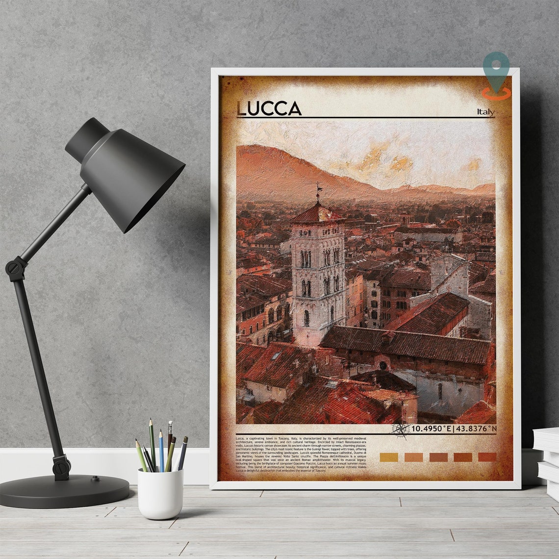 Lucca Italy Medieval Tower Red Rooftops Tuscan Sunset Travel Poster - Image 4