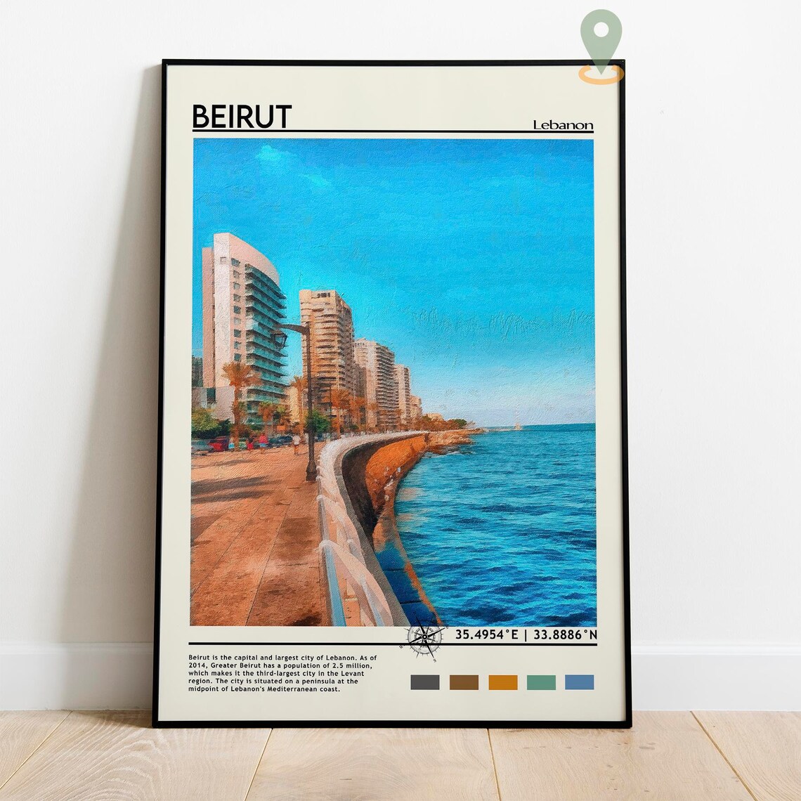 Beirut Lebanon Seafront Corniche Mediterranean City Travel Poster - Image 2
