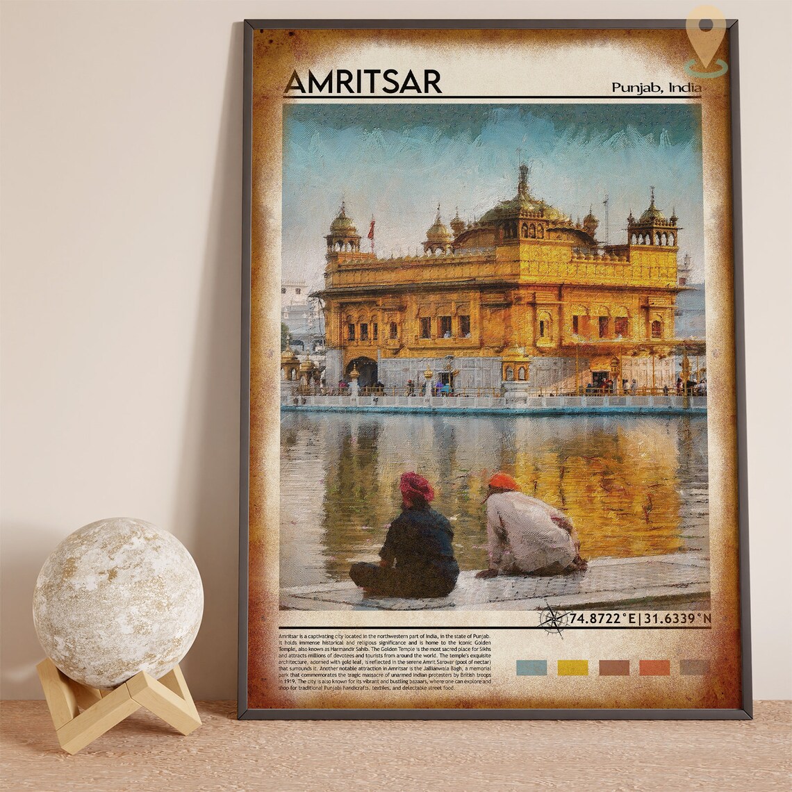 Amritsar India Golden Temple Reflection Painting Travel Poster - Image 4
