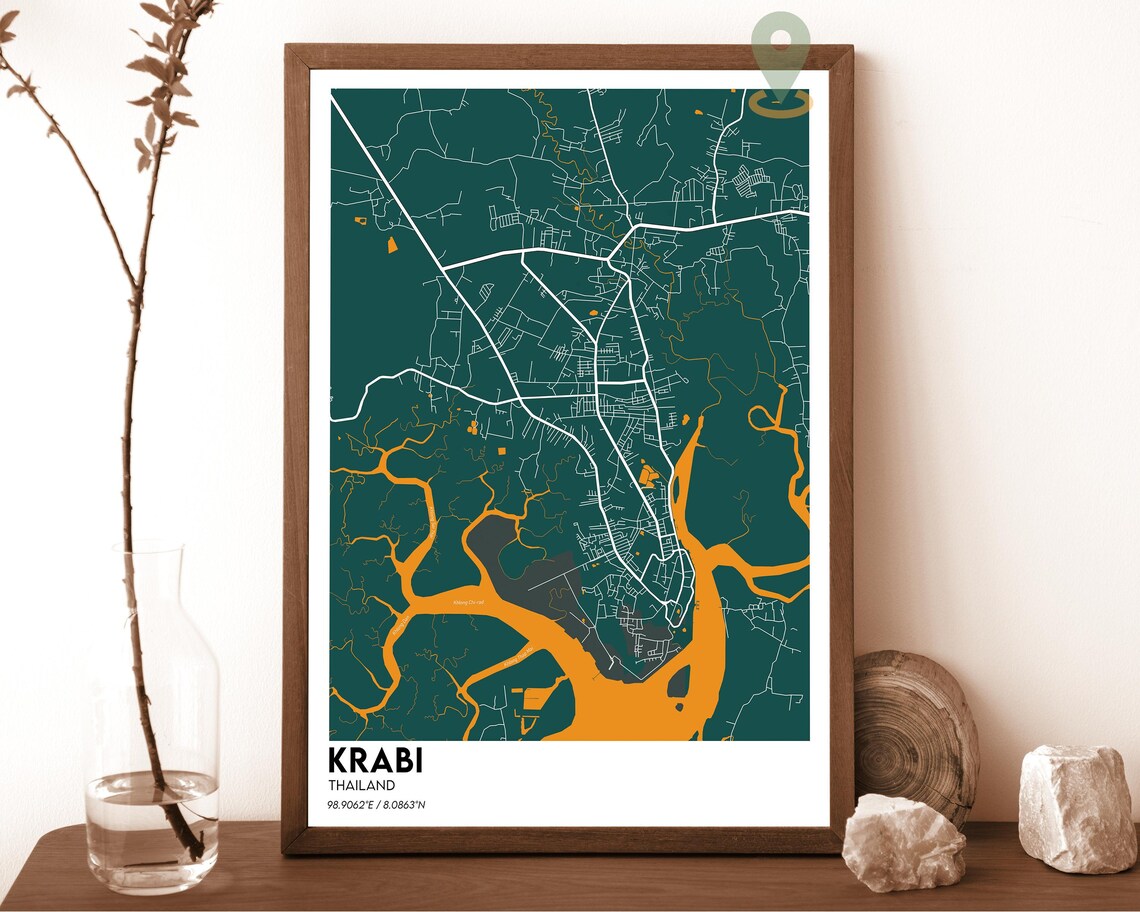 Krabi Thailand Plum Coastal Modern Minimalist City Map Wall Art - Image 3