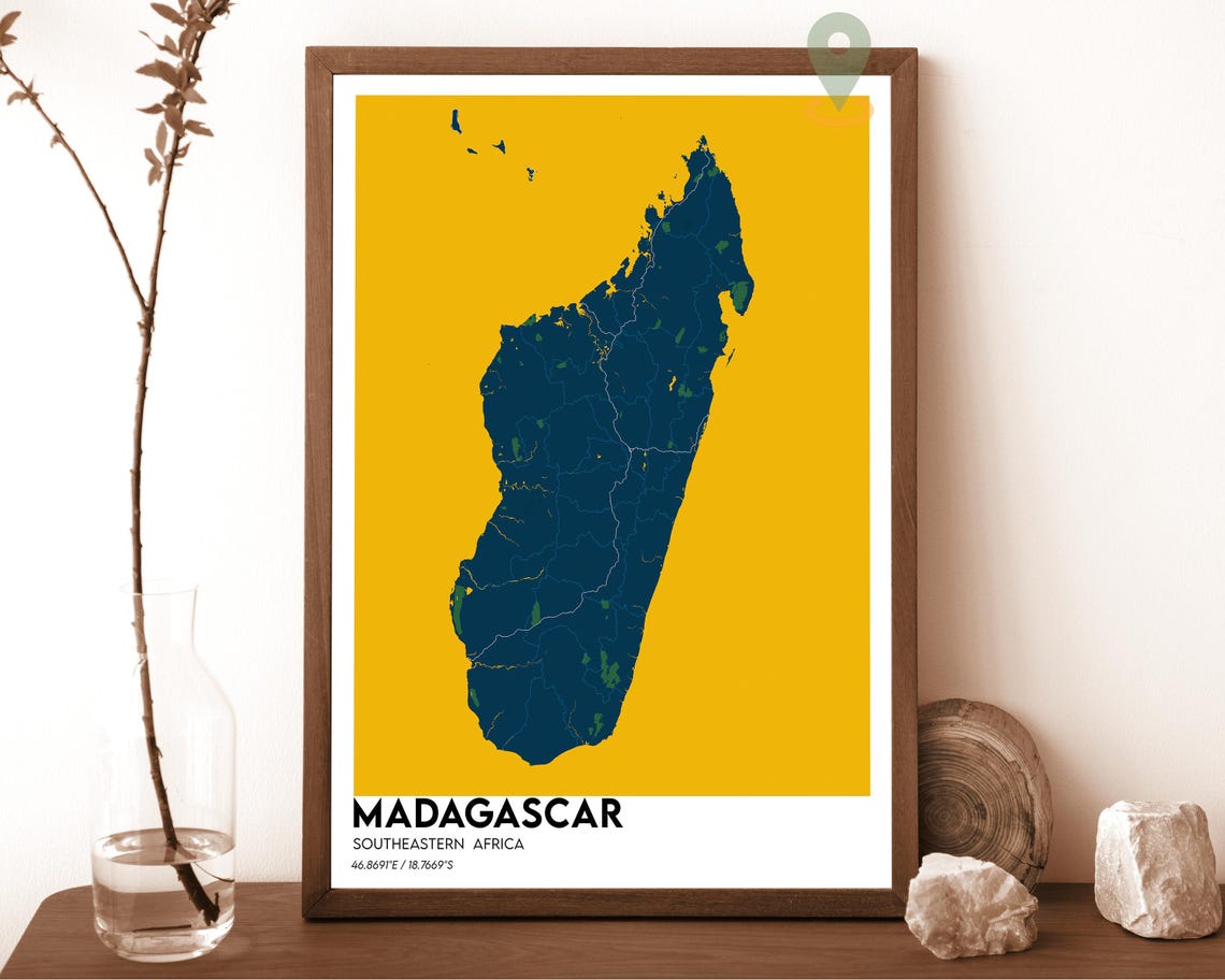 Madagascar Southeastern Africa Mustard Yellow Map Art Poster