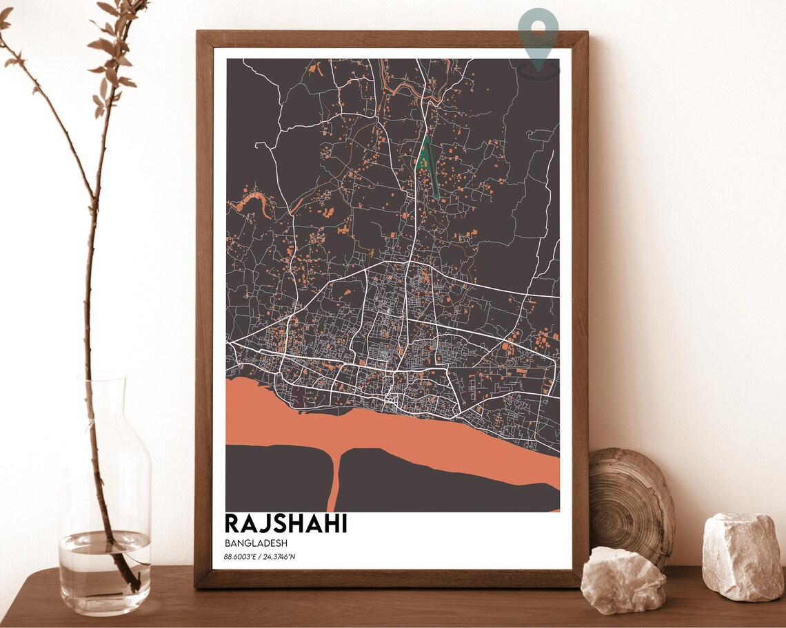 Rajshahi Bangladesh Pink Navy Modern City Map Home Decor Poster - Image 4