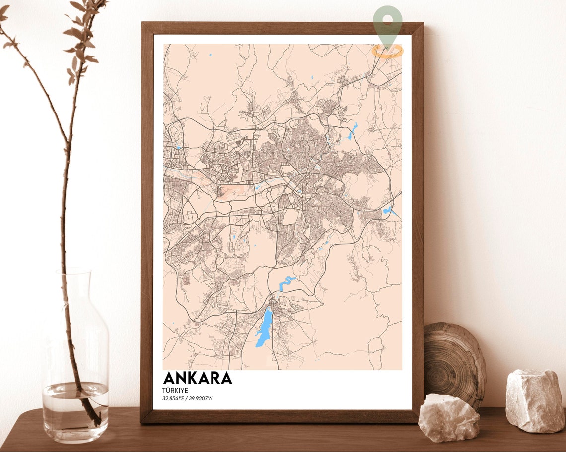 Ankara Turkiye Bold Red Graphic Modern City Street Map Poster - Image 5