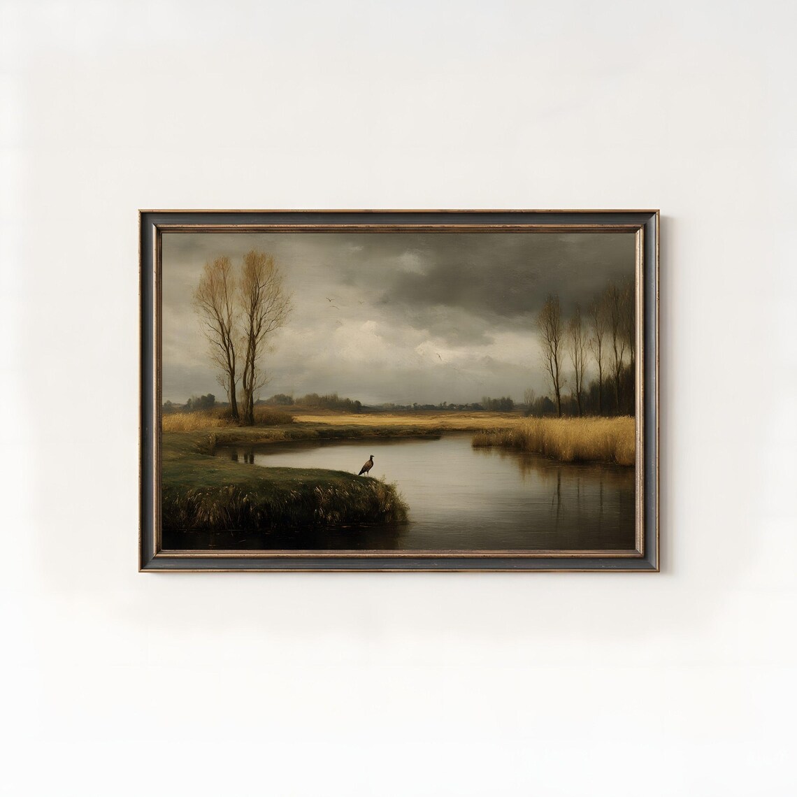 Vintage Autumn River Oil Painting Nature Fall Landscape Wall Art 215