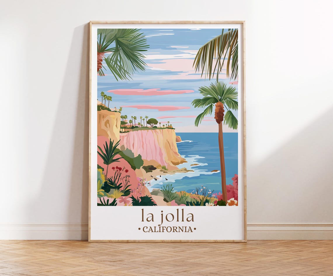 La Jolla Travel Poster California Wall Art La Jolla San Diego United States Personalised Birthday Gifts Wedding Gifts