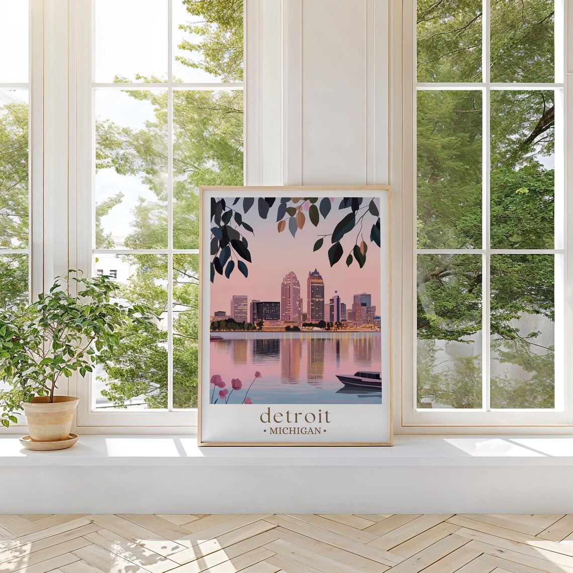 Detroit Skyline Dusk Travel Poster, Urban Nightscape - Image 2