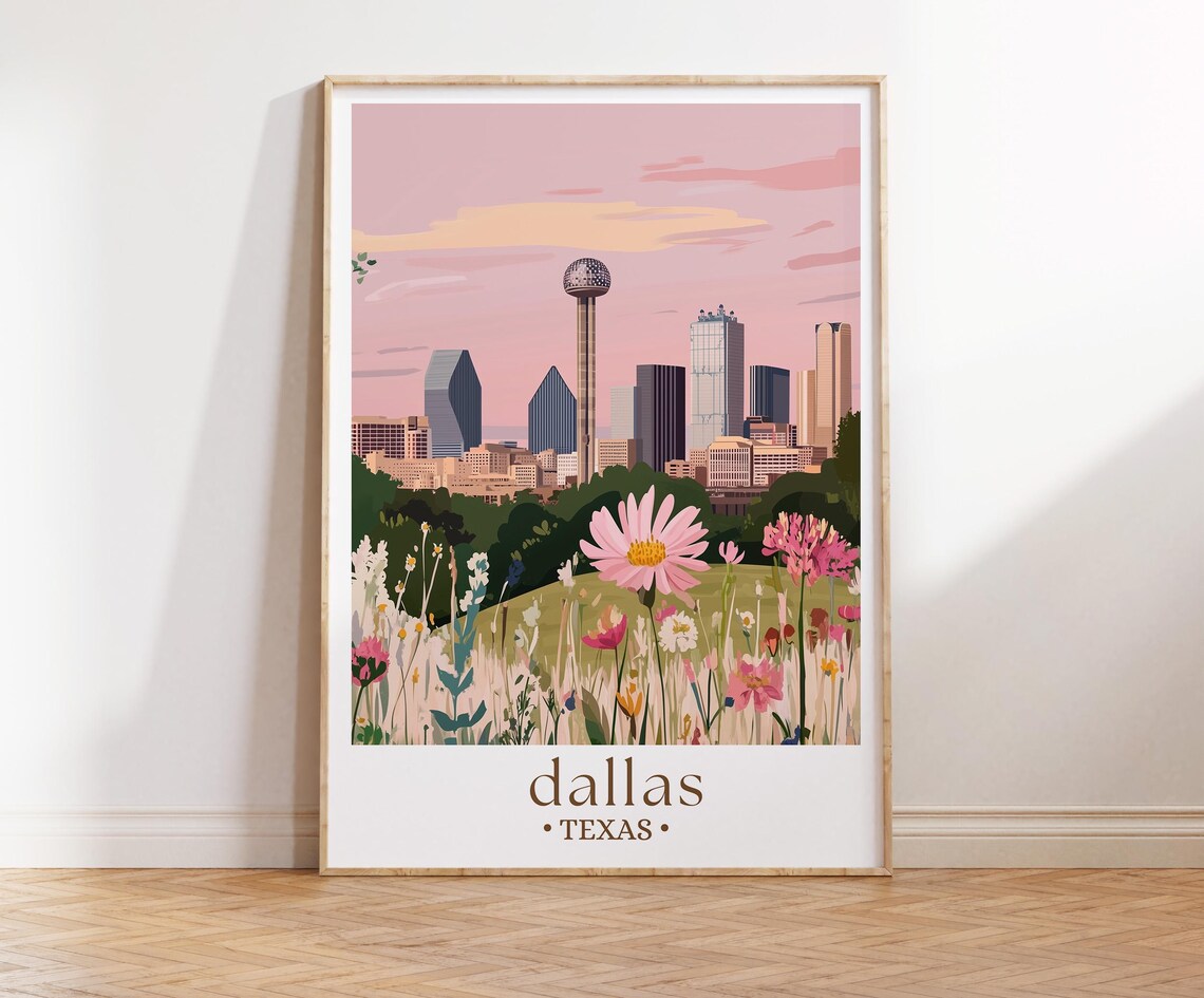 Dallas Texas Travel Poster, Skyline Cityscape Print