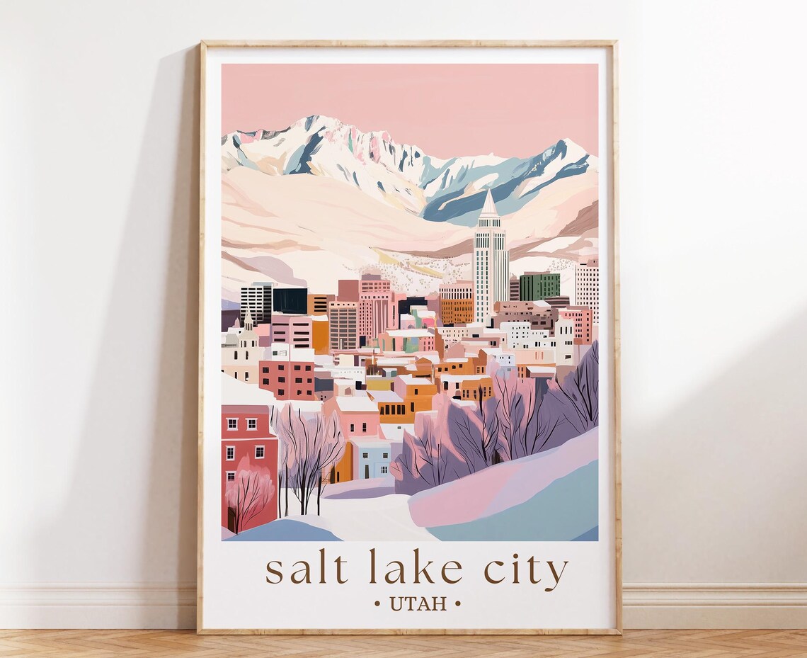 Salt Lake City Utah Snowy Skyline Winter Mountain Cityscape Poster