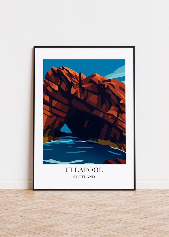 Ullapool Scotland Red Rock Sea Arch Cliffs Retro Travel Illustration Poster