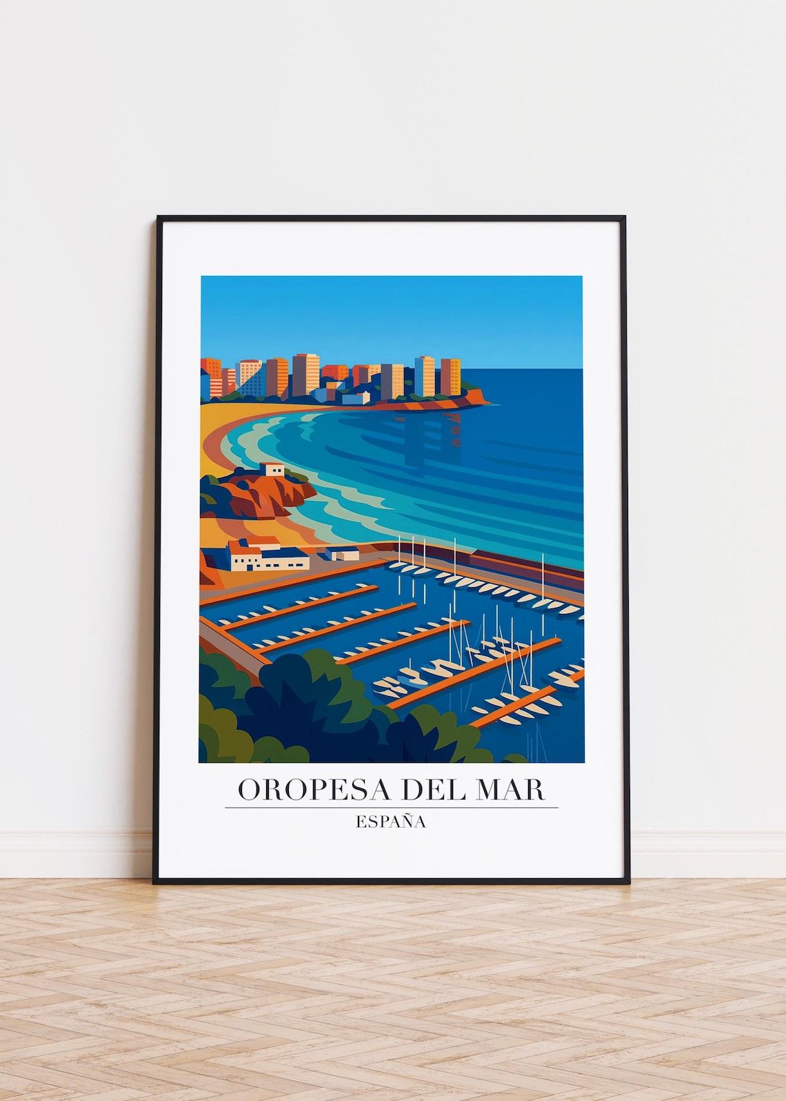 Oropesa del Mar Spain Marina Sailboats Modern Travel Poster Coastal Art