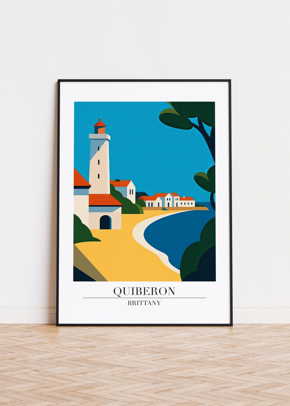 Quiberon Brittany France Lighthouse Beach Retro Travel Poster