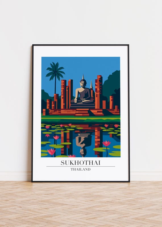 Sukhothai Cityscape Poster Modern Travel Art Print