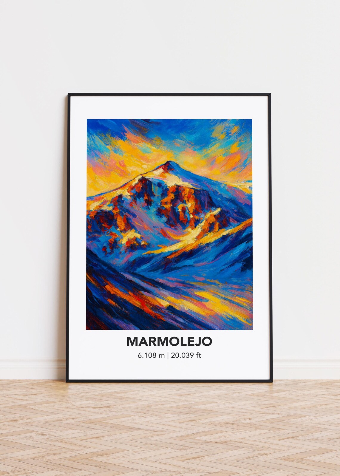 Marmolejo Snow Peak Sunset Glow Modern Oil Painting Style Poster