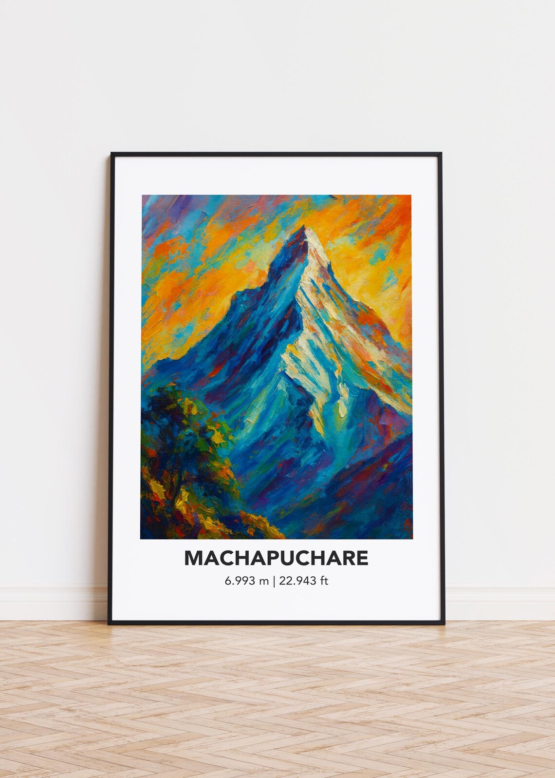 Machapuchare Peak Oil Painting Golden Summit Vivid Colors Poster