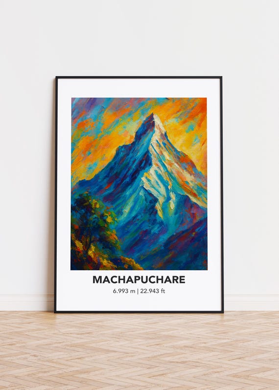 Machapuchare Poster Mountain Print Modern Oil Painting Style Art