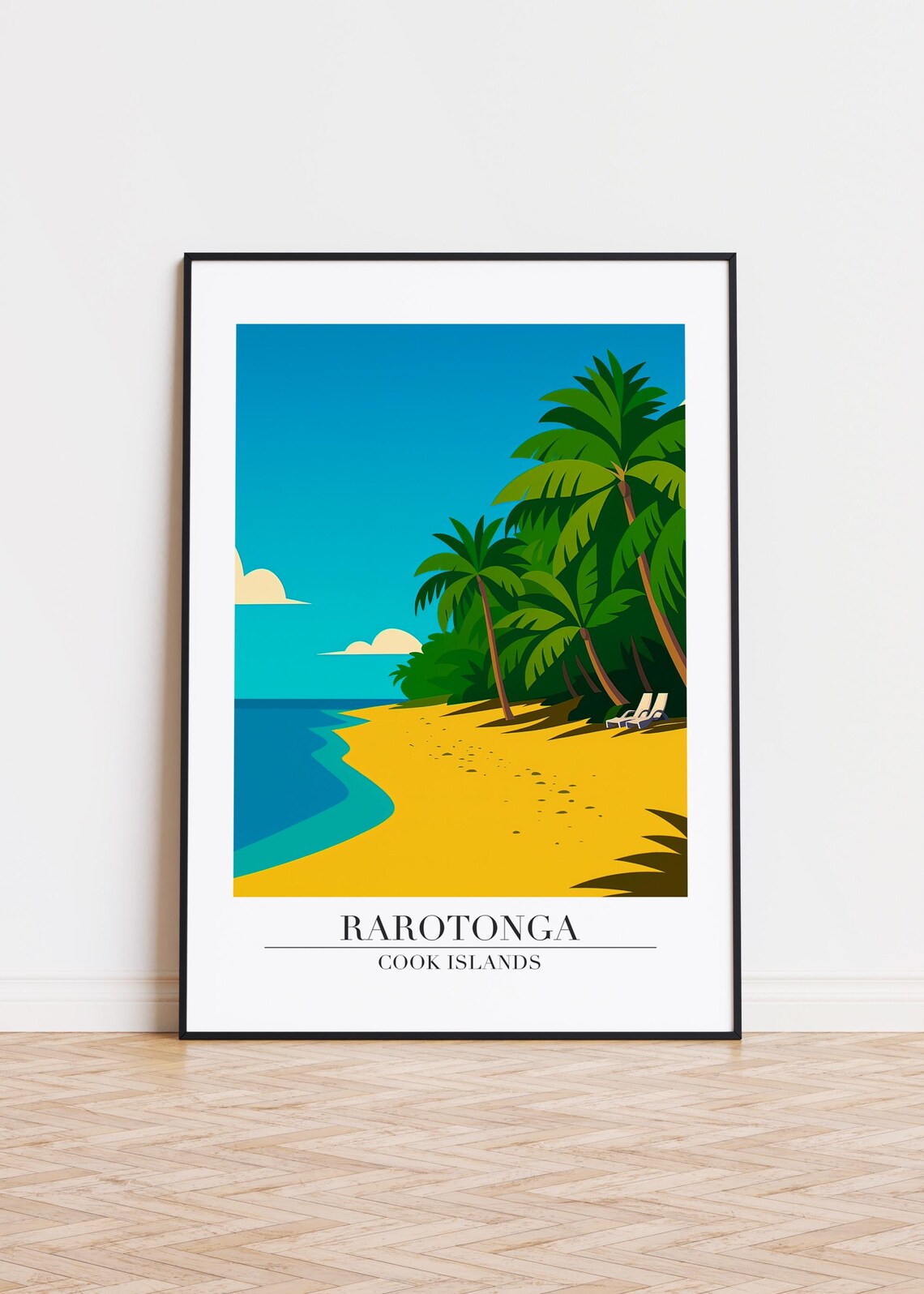 Rarotonga Cook Islands Palm Beach Golden Sand Tropical Travel Poster