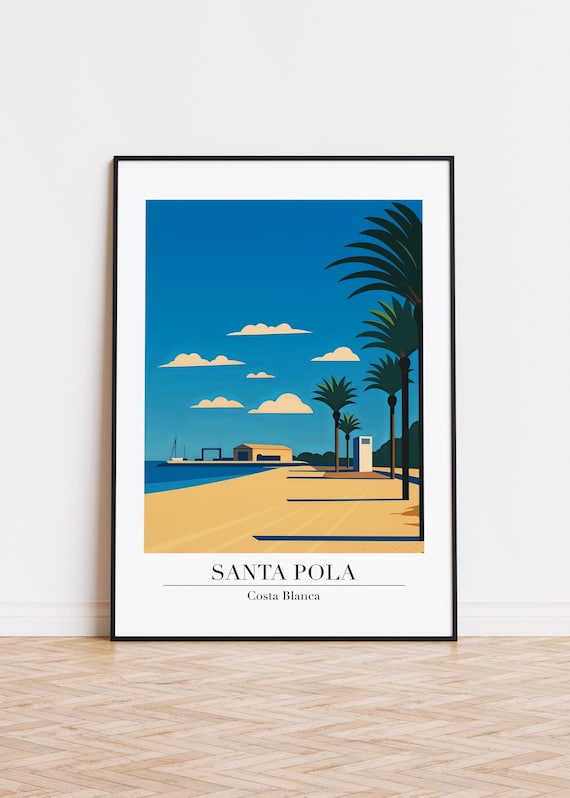 Santa Pola Costa Blanca Palm Beach Promenade Retro Travel Poster