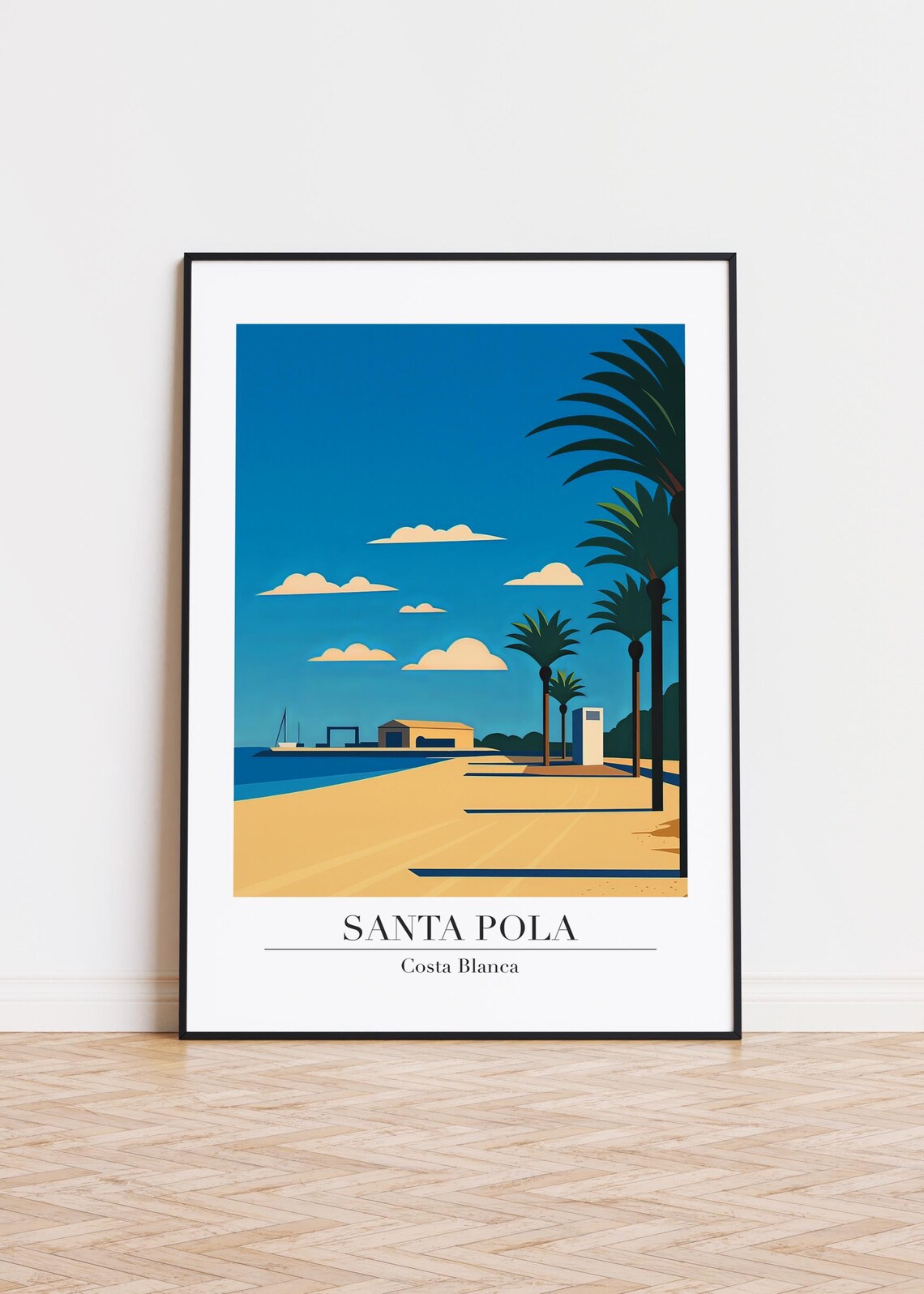 Santa Pola Costa Blanca Palm Beach Promenade Retro Travel Poster