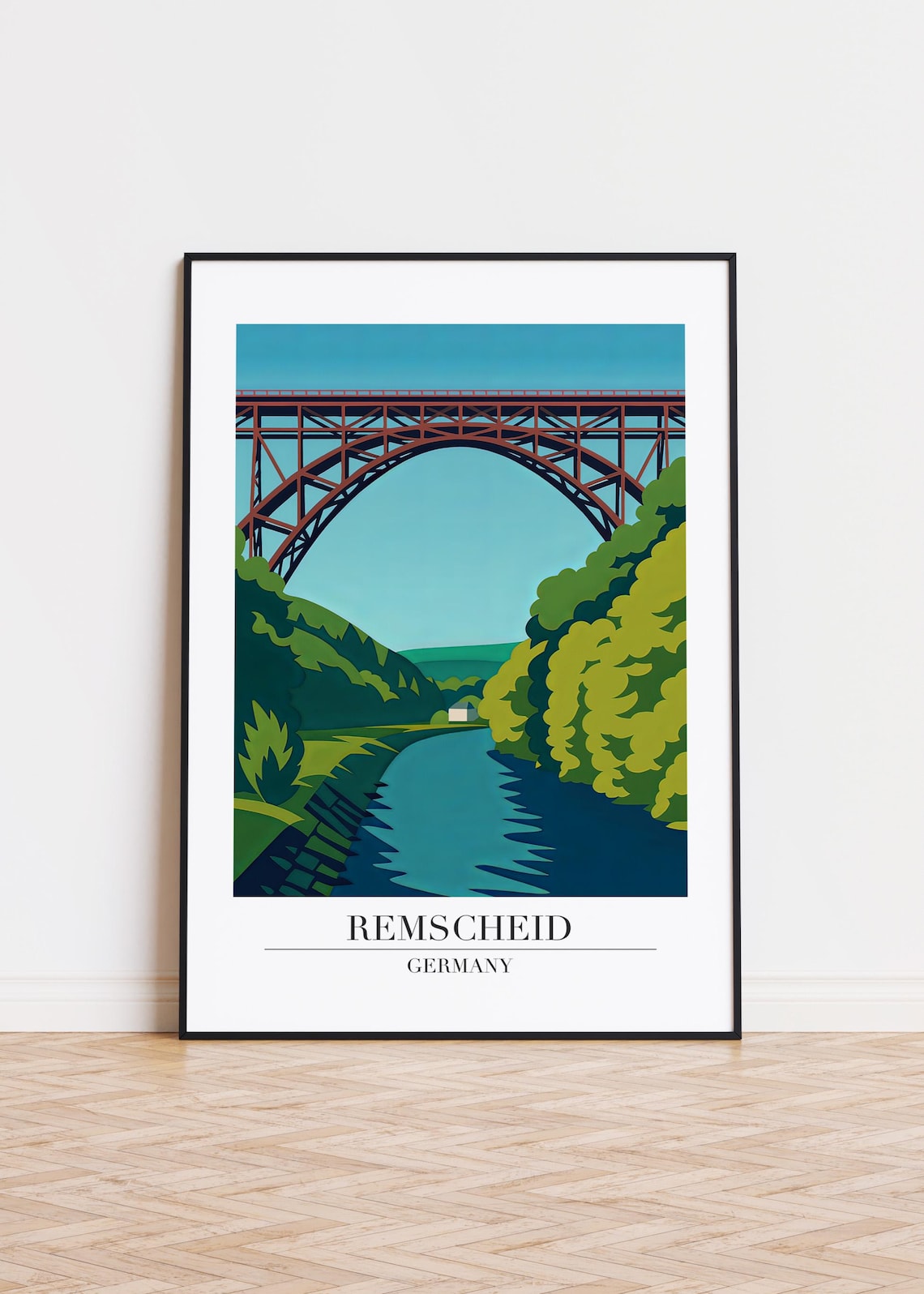 Remscheid Germany Steel Railway Bridge River Valley Travel Poster