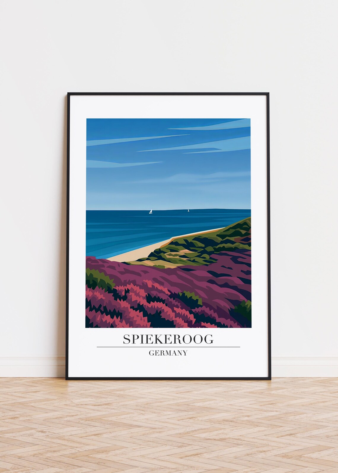 Spiekeroog Germany Purple Heather Coast Sailboats Travel Poster