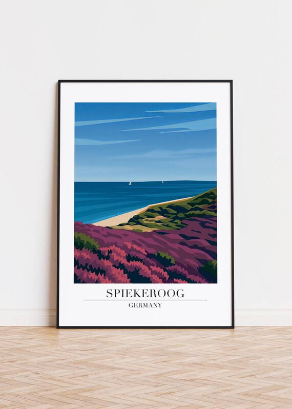 Spiekeroog Germany Purple Heather Coast Sailboats Travel Poster