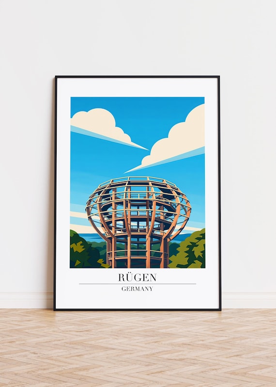 Rügen Germany Wooden Lookout Tower Forest Retro Travel Poster