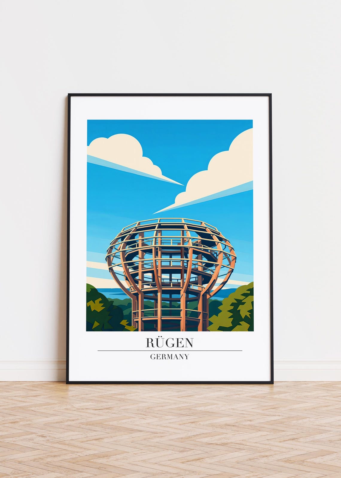 Rügen Germany Wooden Lookout Tower Forest Retro Travel Poster
