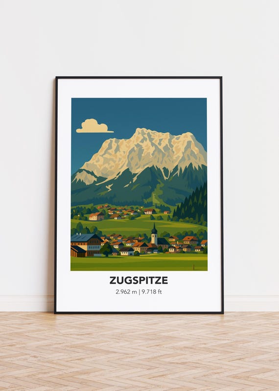 Zugspitze Poster, Mountain Art Print