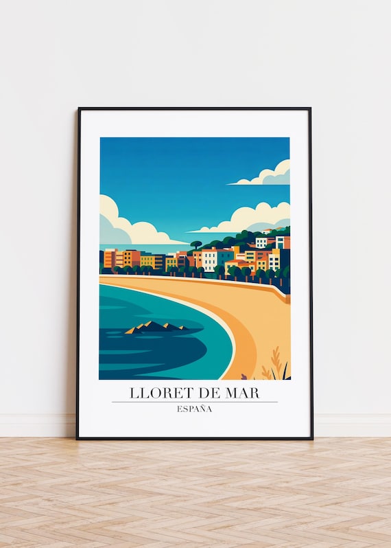 Lloret de Mar Spain Curved Beach Hotel Bay Retro Travel Poster Art