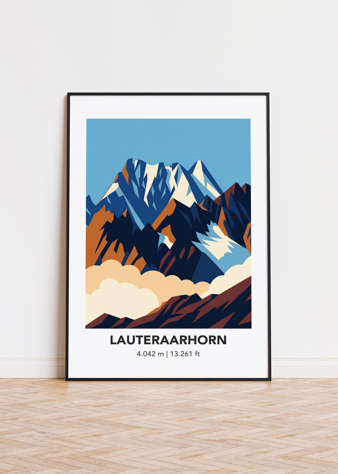 Lauteraarhorn Jagged Alpine Peaks Minimalist Mountain Travel Poster