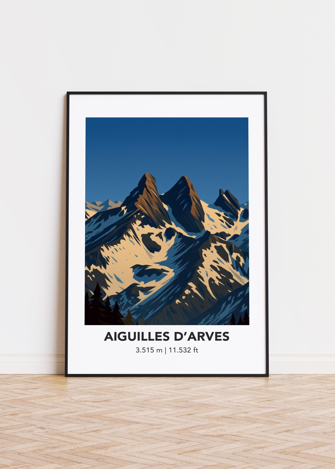 Aiguilles D'Arves Snowy Alpine Peaks Blue Illustration Travel Poster
