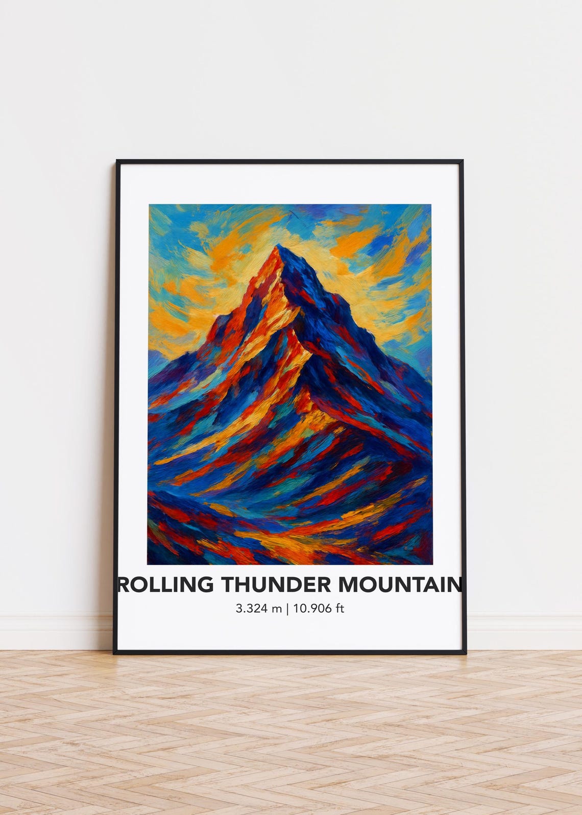 Rolling Thunder Mountain Dramatic Peak Oil Painting Style Poster
