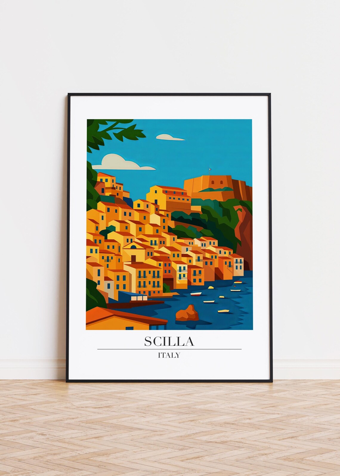 Scilla Italy Cityscape Illustration, Travel Poster