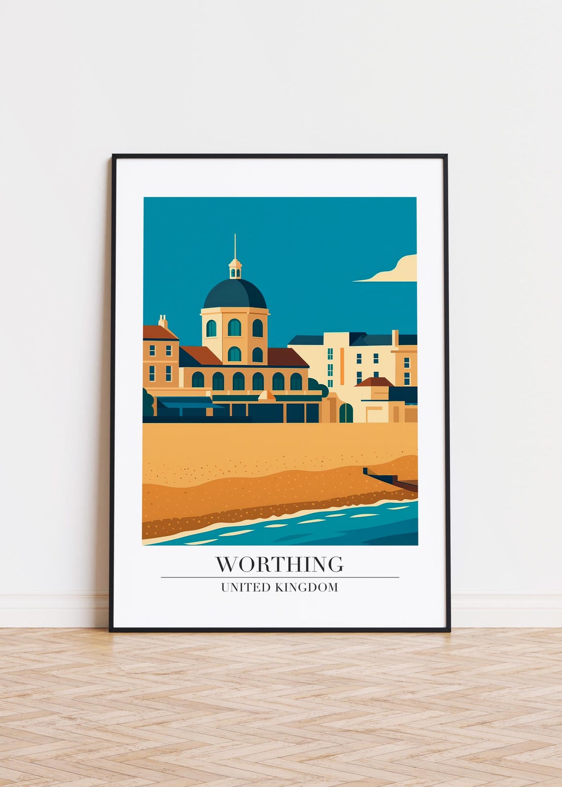 Worthing United Kingdom Seaside Beachfront Vintage Travel Poster