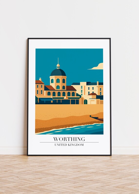 Worthing United Kingdom Seaside Beachfront Vintage Travel Poster