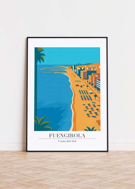 Fuengirola Costa del Sol Spain Retro Beach Curve Travel Art Poster