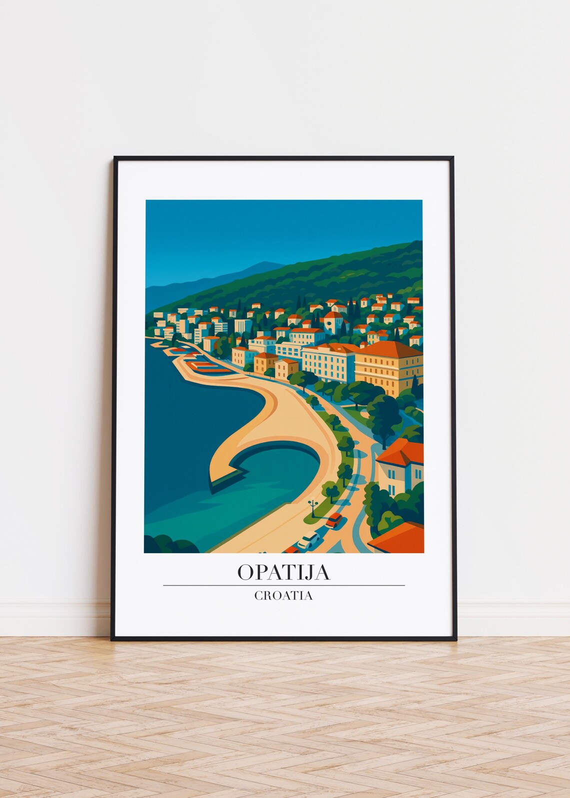 Opatija Croatia Curved Beach Promenade Seaside Travel Poster