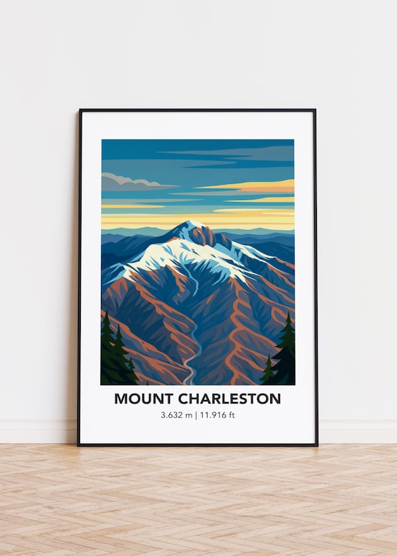 Mount Charleston Nevada Snowy Peak Minimalist Mountain Travel Poster