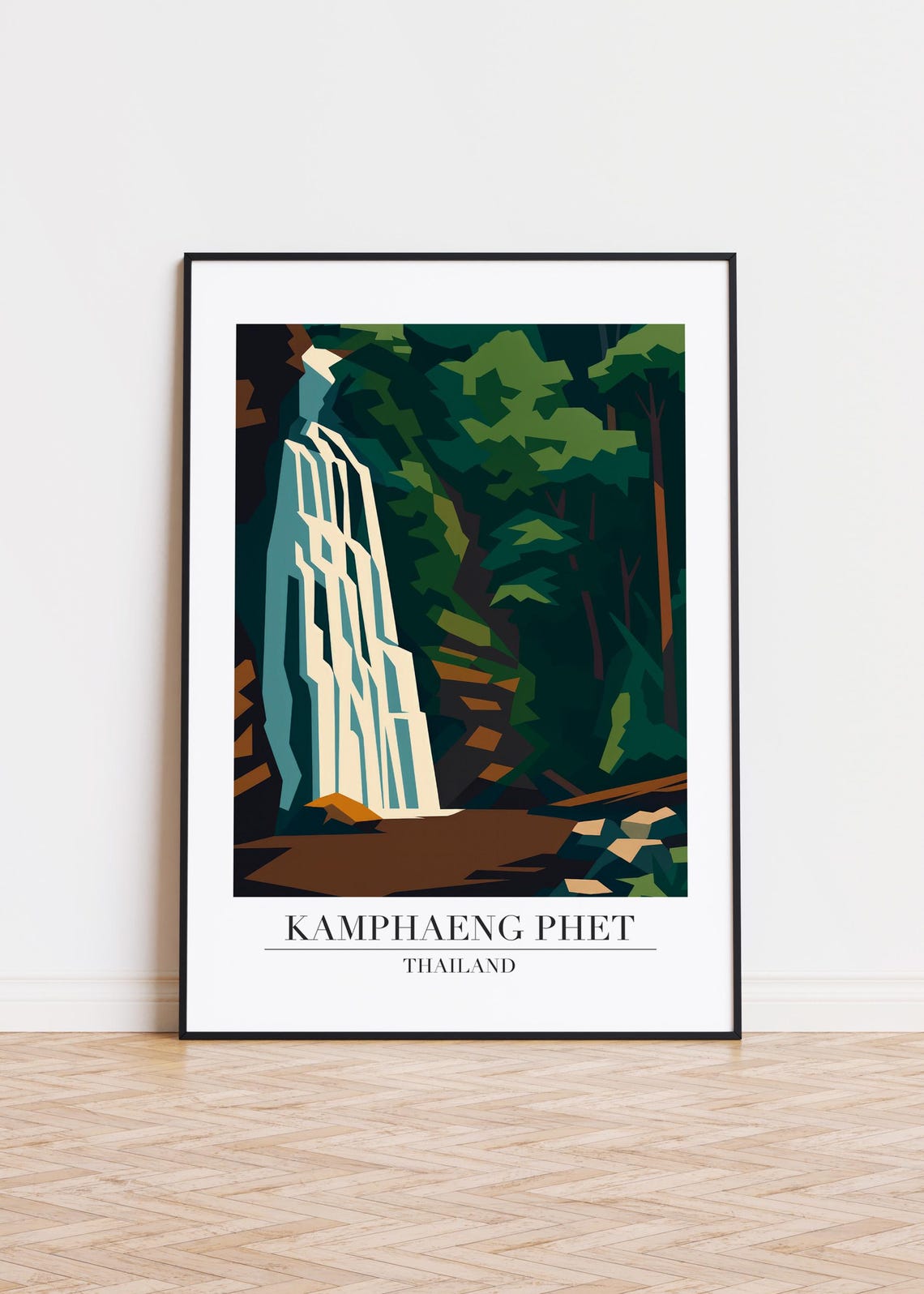 Kamphaeng Phet Thailand Jungle Waterfall Geometric Art Poster