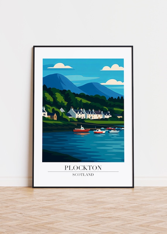 Plockton Scotland Harbor Boats Mountain View Travel Art Poster