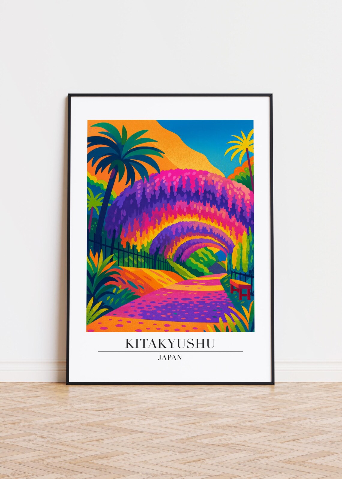 Kitakyushu Japan Wisteria Garden Tunnel Vibrant Travel Poster