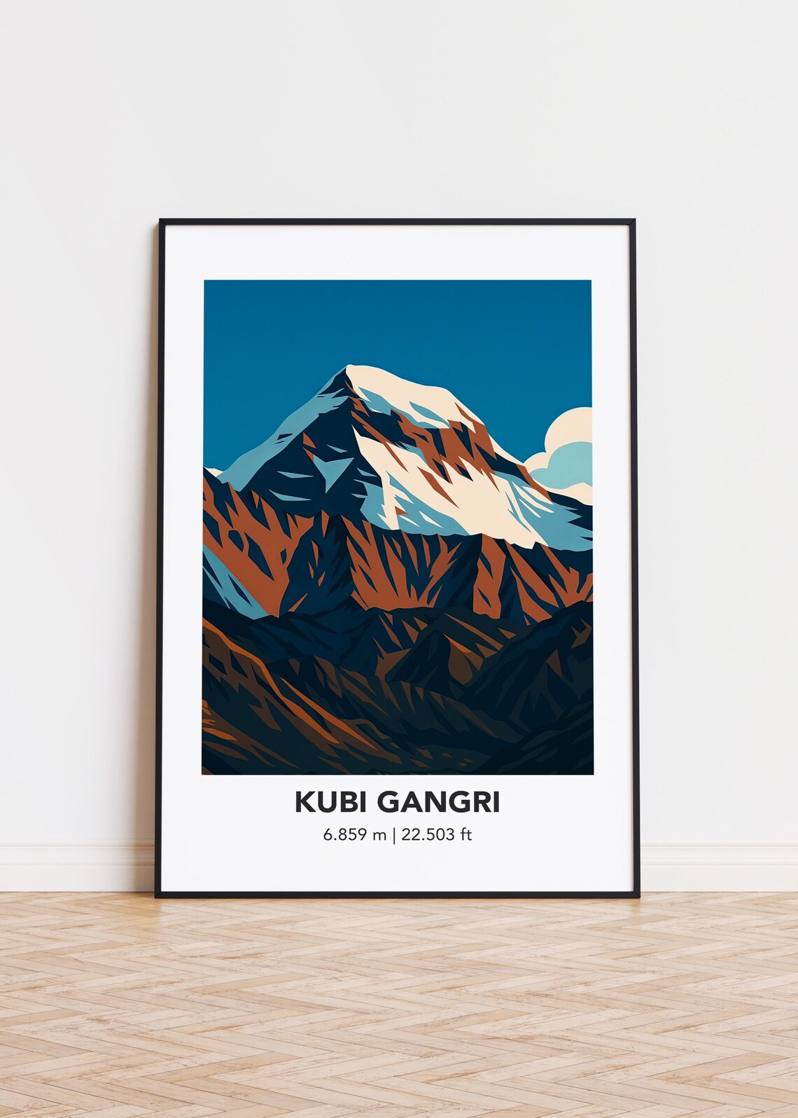 Kubi Gangri 6859m Towering Summit Modern Mountain Poster Art