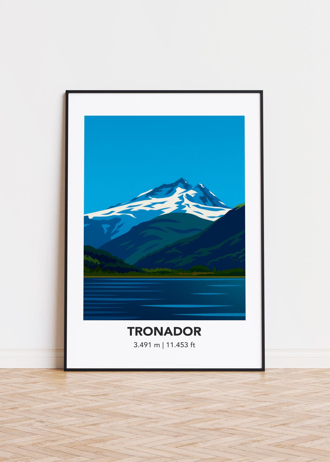 Tronador 3491m Snow Peak Over Lake Deep Blue Minimalist Poster