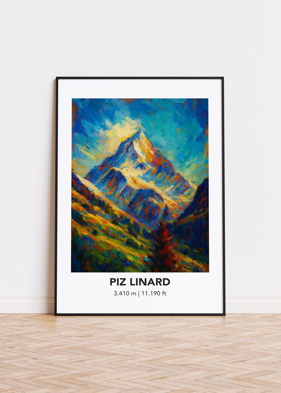 Piz Linard Snowy Summit Golden Light Oil Painting Alpine Art Poster