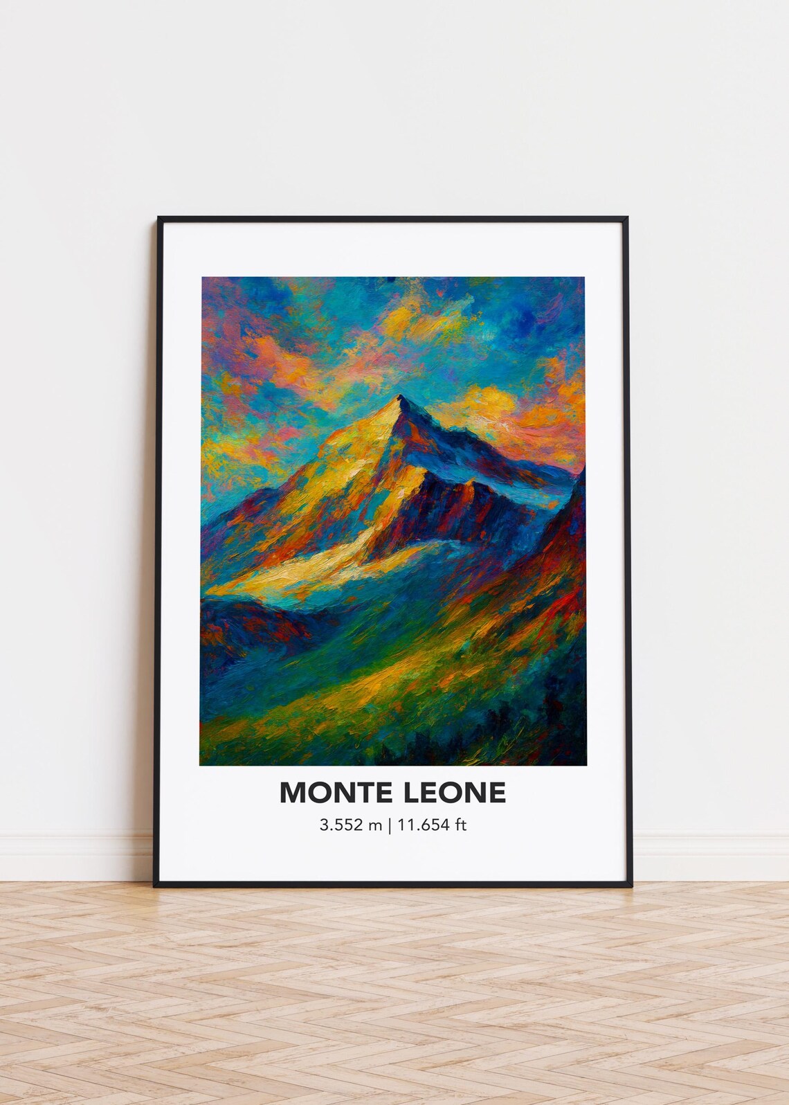Monte Leone Alpine Summit Sunset Glow Oil Painting Mountain Poster