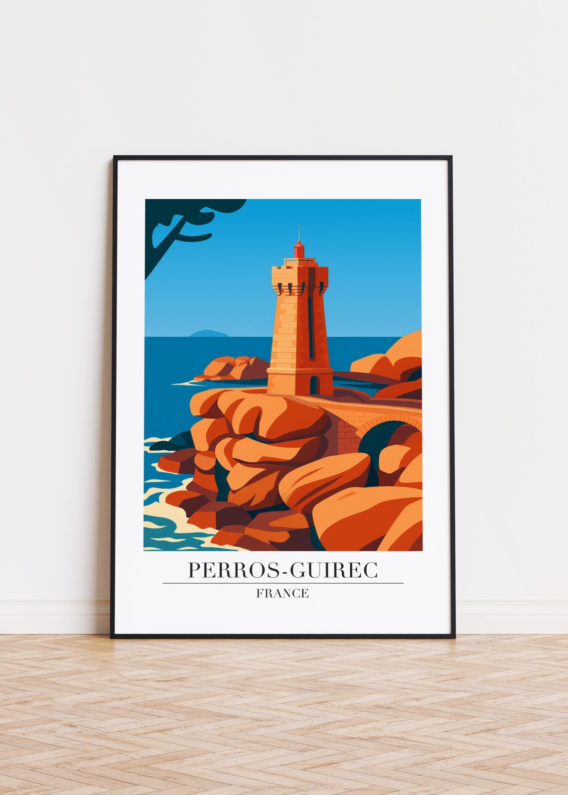 Perros Guirec France Pink Granite Lighthouse Rocks Coastal Poster