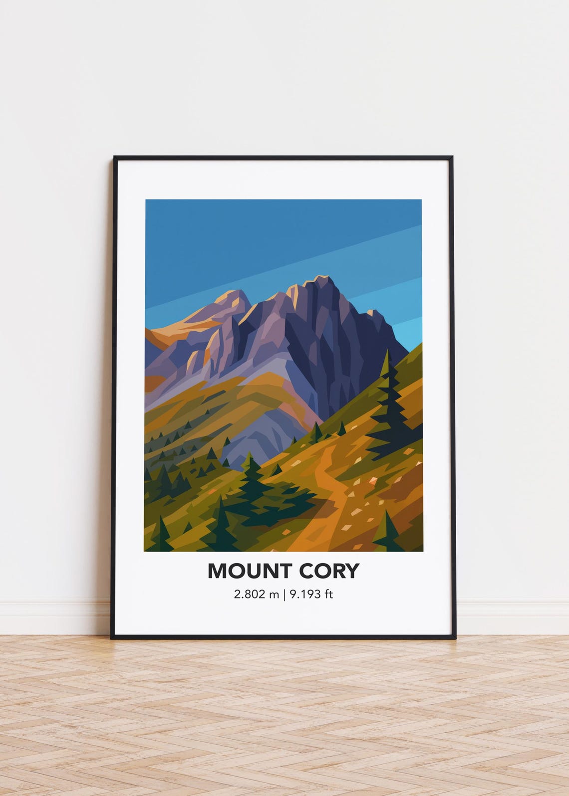 Mount Cory Modern Minimalist Alpine Ridge Autumn Forest Art Poster