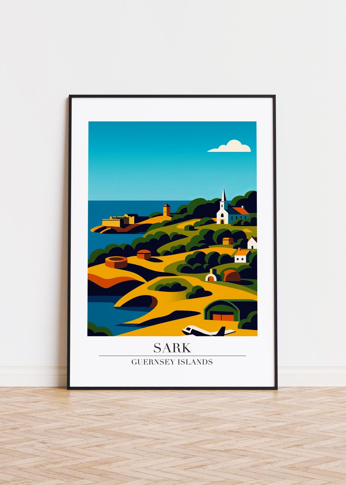 Sark Guernsey Islands Colorful Hillside Church And Coast Travel Poster