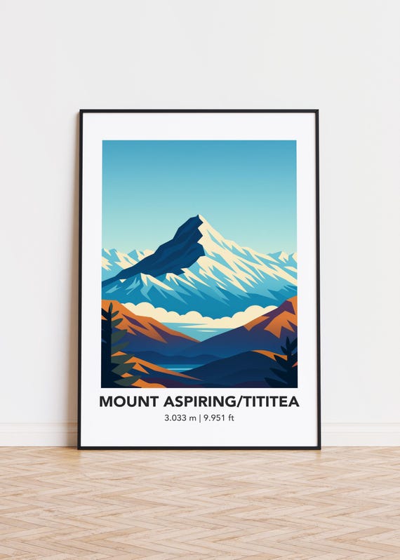 Mount Aspiring Print Minimalist Mountain Illustration Art